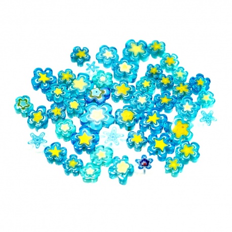 Koraliki Millefiori 100g "niebieskie kwiatki"